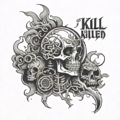 i want words that say Kill Or Be Killed with smoke going all over the place and fire tattoo design idea