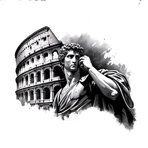 Julius Caesar with the Colosseum behind him on his arm tattoo design idea