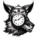 infinity sign with analog clock and wolverine animal inside tattoo design idea