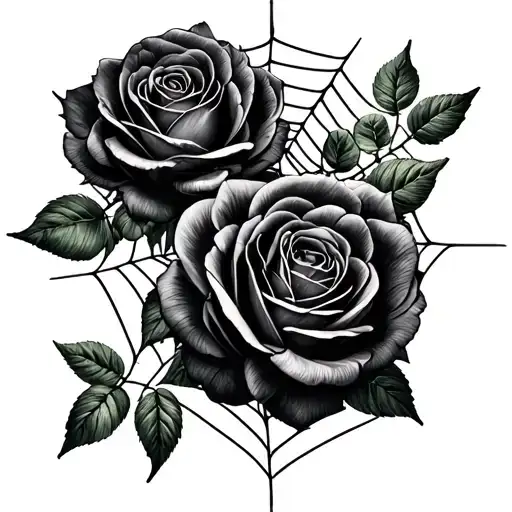 Spider web with roses and spider tattoo design idea