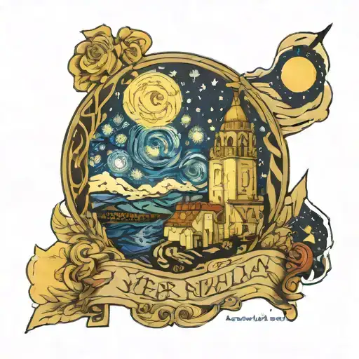 starry night by van gogh map of venezuela filled tattoo design idea