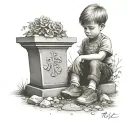 little boy in front of a grave tattoo design idea