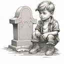 little boy in front of a grave tattoo design idea
