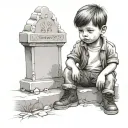 little boy in front of a grave tattoo design idea