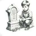 little boy in front of a grave tattoo design idea
