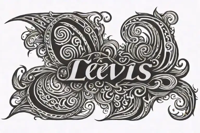 create a tribal lower back tatttoo with the words 'Levis' in the middle tattoo design idea