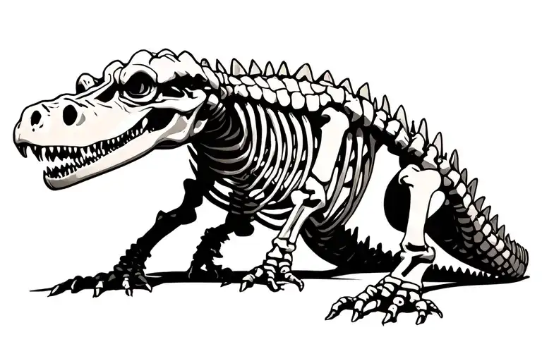 aligator skeleton full length with some flesh tattoo design idea