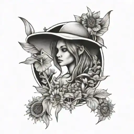 Sagittarius, fairy, mushroom, sunflower, strength, mystical tattoo design idea