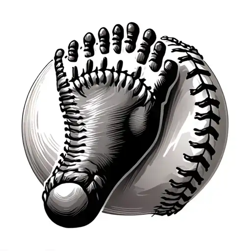 newborn footprint inside baseball seams tattoo design idea