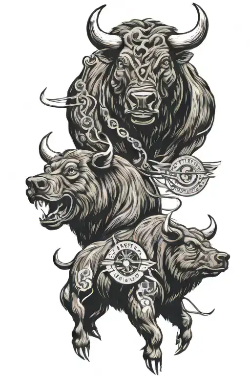NASDAQ BULL AND BEAR CHART Q1 Q2 Q3 Q4 AMERICAN TRADITIONAL OLD SCHOOL tattoo design idea