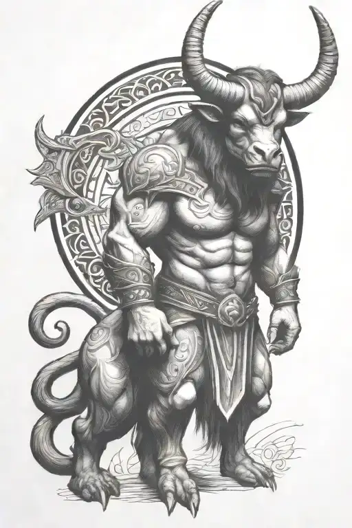 Minotaur standing guard tattoo design idea