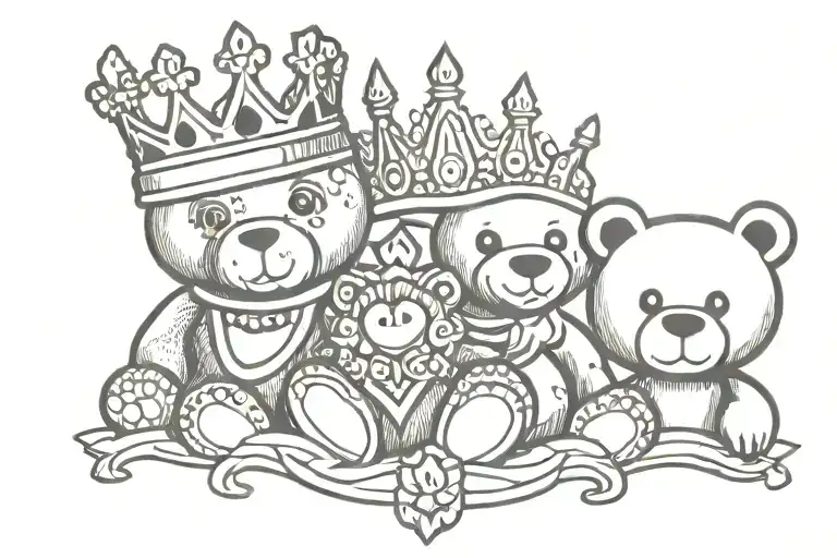 Camari with crown n teddy bear tattoo design idea