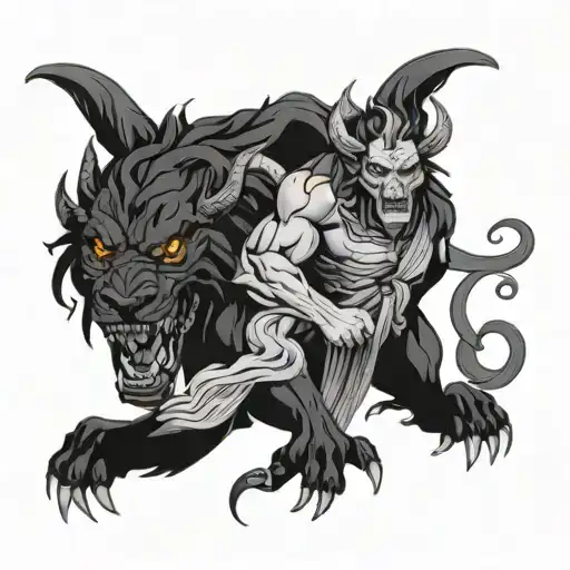 hades holding cerberus tattoo design idea