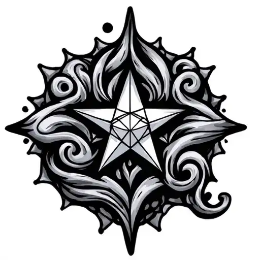 middle finger only with swirls and diamond and a eight point star tattoo design idea