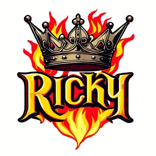 "RICKY" crown and fire inside tattoo design idea