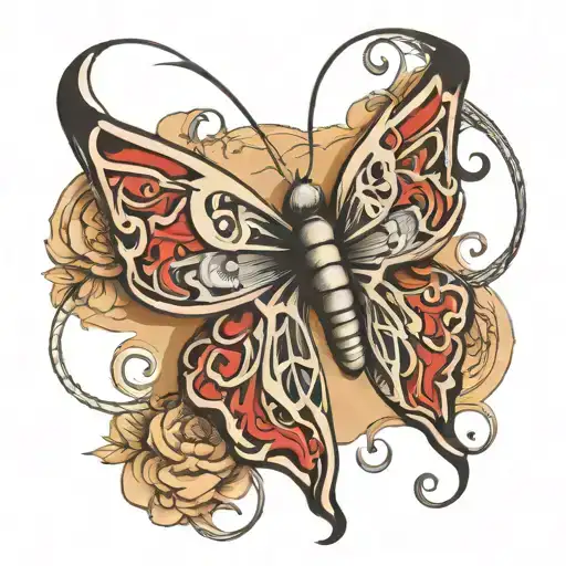 Butterfly containing lung cancer ribbon intertwined tattoo design idea