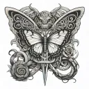 Butterfly, snakes, swords tattoo design idea