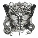 Butterfly, snakes, swords tattoo design idea
