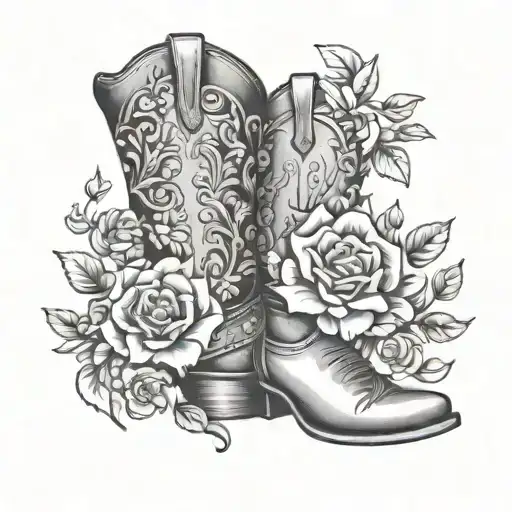 cowboy boot with flowers coming out tattoo design idea