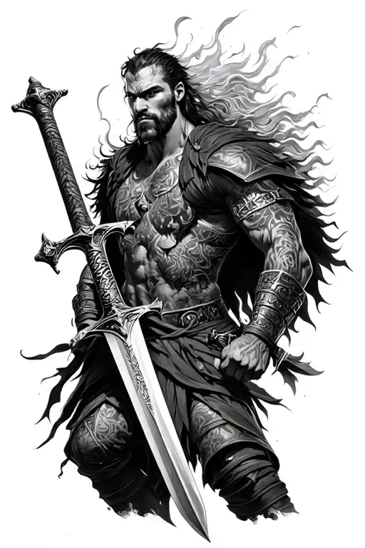 Michael archangle warrior wielding his sword piercing tattoo design idea