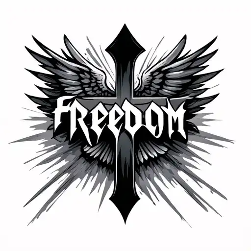 the word freedom shaped like a cross tattoo design idea