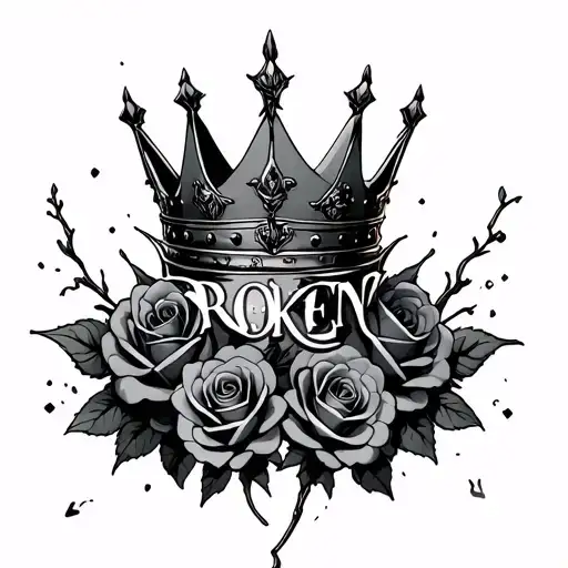 "BROKEN" broken king crown with roses tattoo design idea