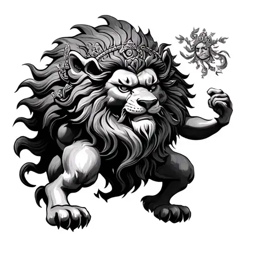 Narasimha – The Lion of Divine Rage: The half-lion, half-man avatar of Vishnu represents fury, justice, and protection. tattoo design idea