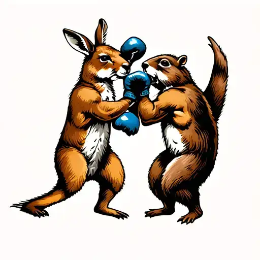 kangaroo and beaver boxing fight tattoo design idea