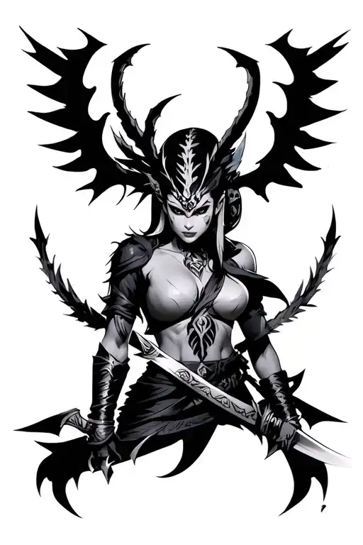 personnage akali league of legends tattoo design idea