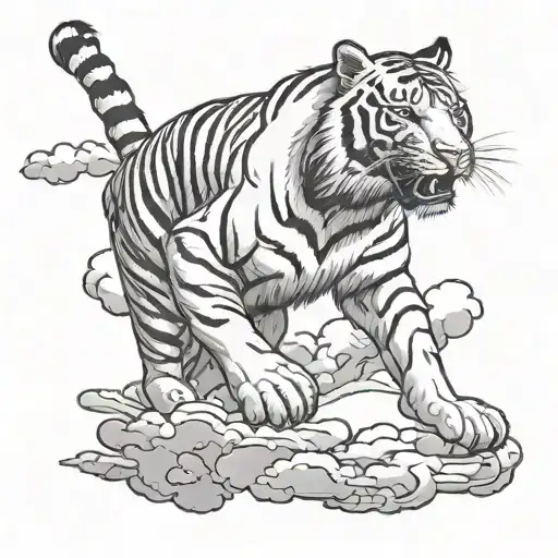 Japanese white tiger prowling with clouds and moon tattoo design idea
