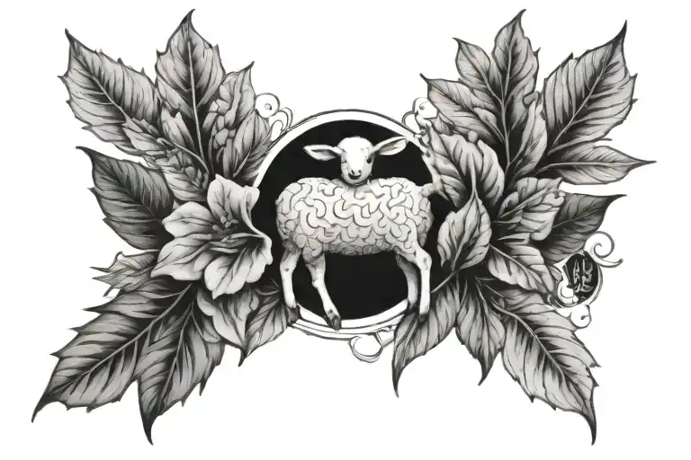 leaves the 99 with lamb standinb tattoo design idea
