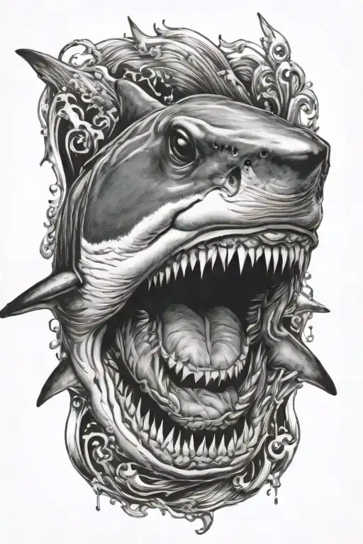 shark with mouth wide open tattoo design idea