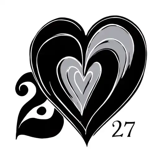 Minimal Number 27 with a fine line heart shape tattoo design idea