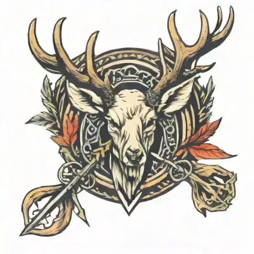 deer antler and arrows crossed tattoo design idea