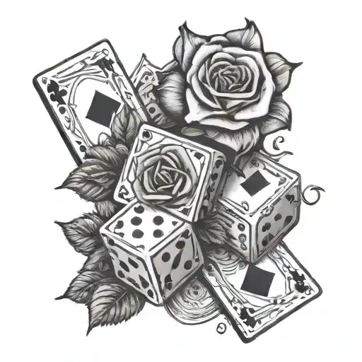 money cards  rose dice tattoo design idea