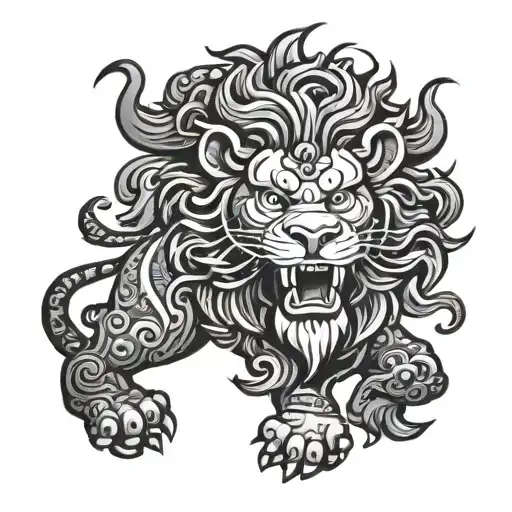 Tibetan lion head tattoo design idea