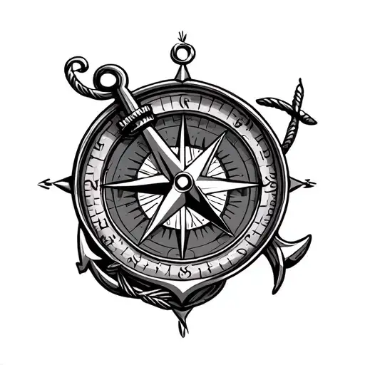 Marine anchor tattoo and compass tattoo design idea