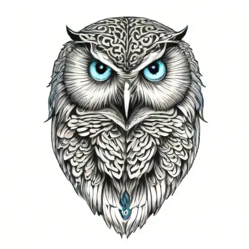 snow owl sitting with blue eyes tattoo design idea