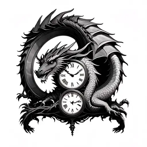 Dragon, tree of life, clock, film stripes tattoo design idea