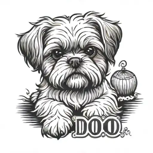 my pet dog Shih Tzu muffin image and his paw with his birth date in roman letters tattoo design idea