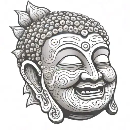 Buddha head laughing face tattoo design idea