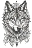 alpha wolf face  and compass tattoo design idea