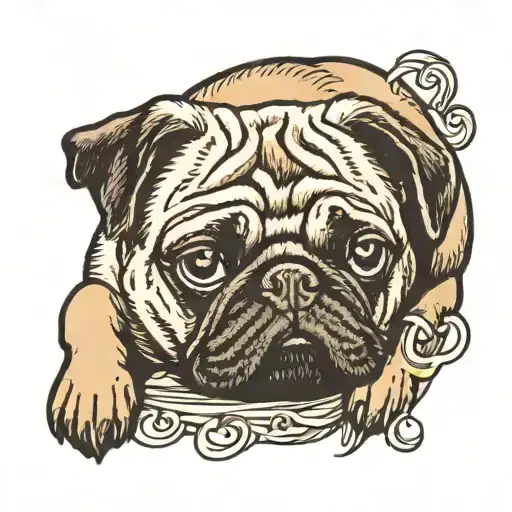 pug dog curled up tattoo design idea