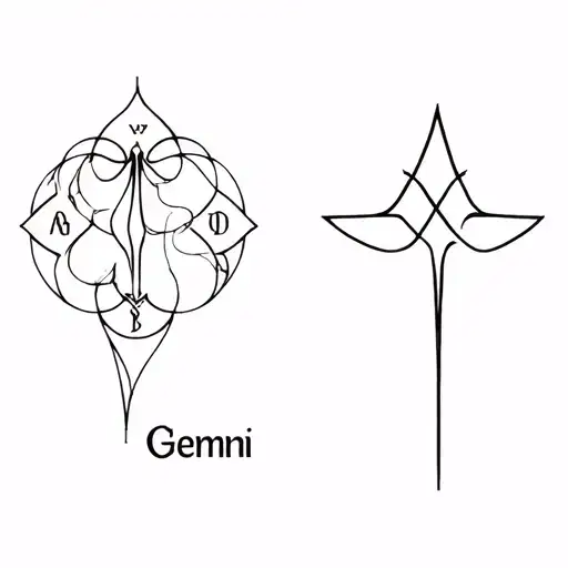 Tattoo just outlineZodiac sign Virgo on top, below zodiac sign SagittariusBelow zodiac sign Gemini below zodiac sign Virgo tattoo design idea