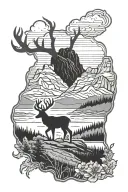 Arizona mountain landscape tattoo featuring silhouette of a deer  tattoo design idea