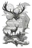 Arizona mountain landscape tattoo featuring silhouette of a deer  tattoo design idea