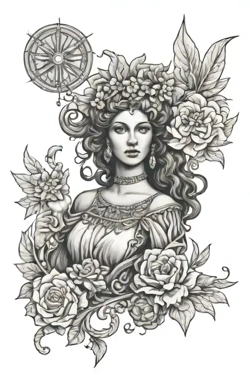 goddess Columbia and the effegie of the Portuguese republic tattoo design idea