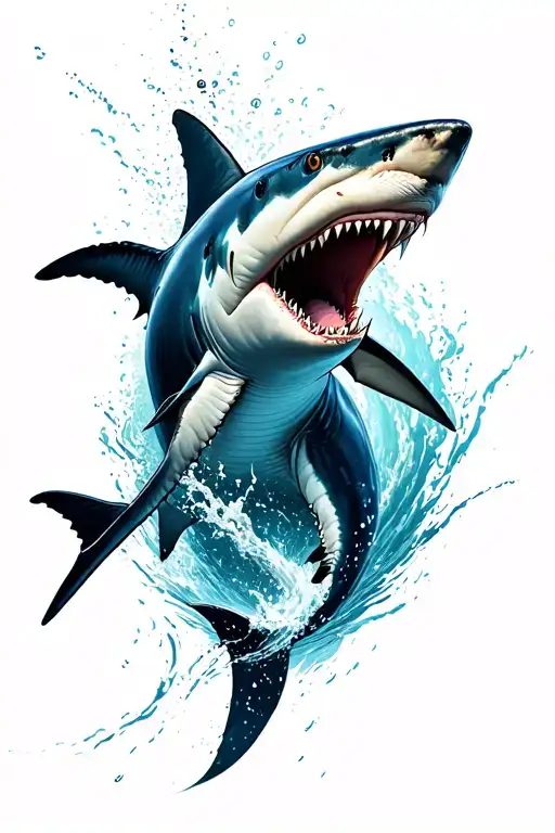 great white shark jumping tattoo design idea
