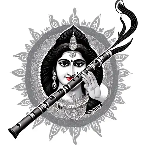 shree shyam written with flute surrounded tattoo design idea