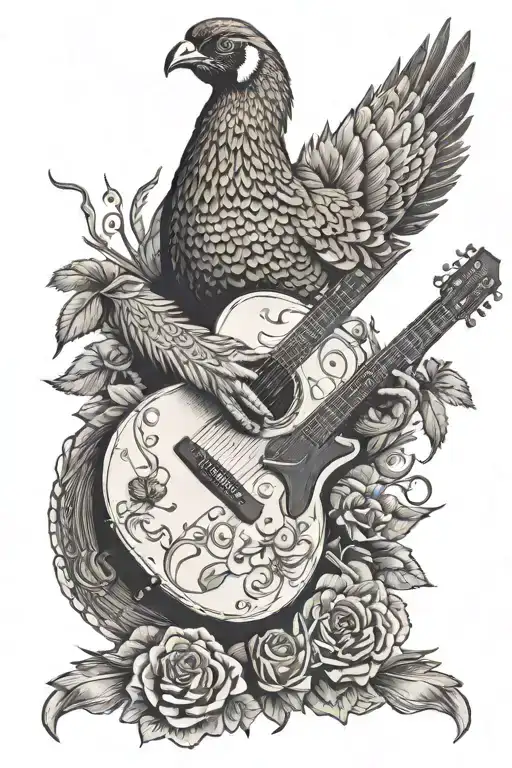 memorial, guitar, pheasant hunting tattoo design idea